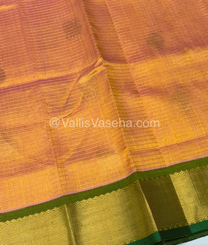 Pure Silk Cotton Saree - Mayil & Chakkaram Design - Peachish Gold With Green Shade - VVMC002