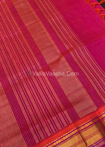 Pure Korvai Silk Cotton Saree - Brown with Peachish Pink - VVKSC004