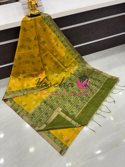 Semi Raw Silk - Yellow With Green Shade - VVRS009