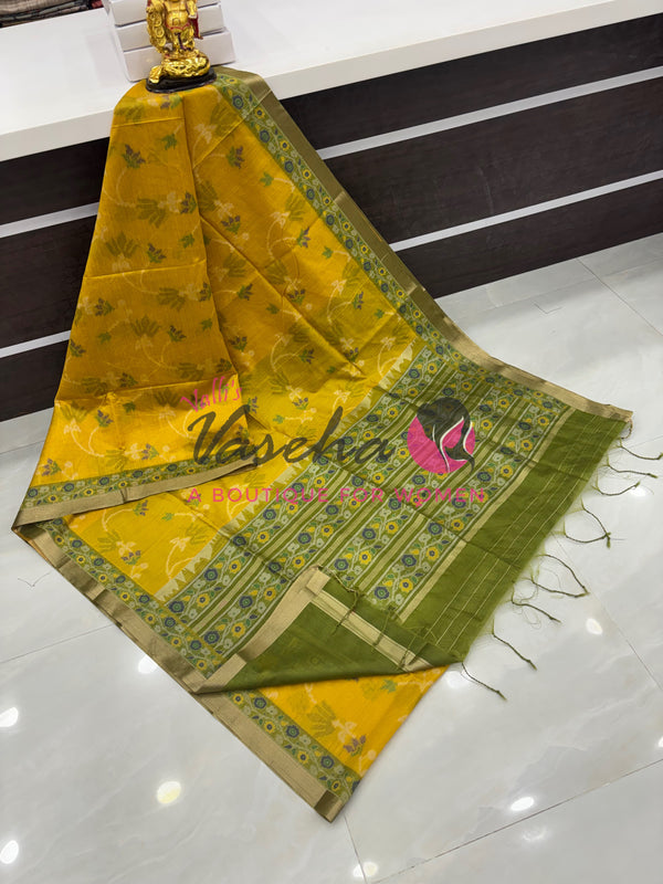 Semi Raw Silk - Yellow With Green Shade - VVRS009