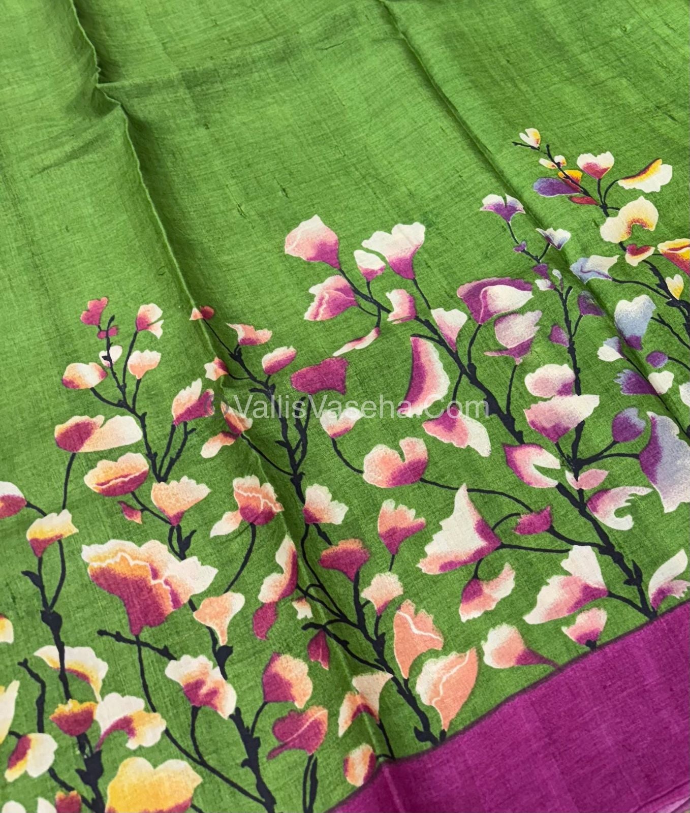 Pure Tussar Silk - Green With Pink Shade - VVPTS001