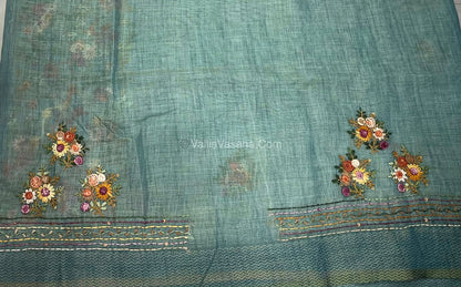 French Knot - Linen Tissue Saree - Blue Shade - Heavy Work Blouse - VVLFN012