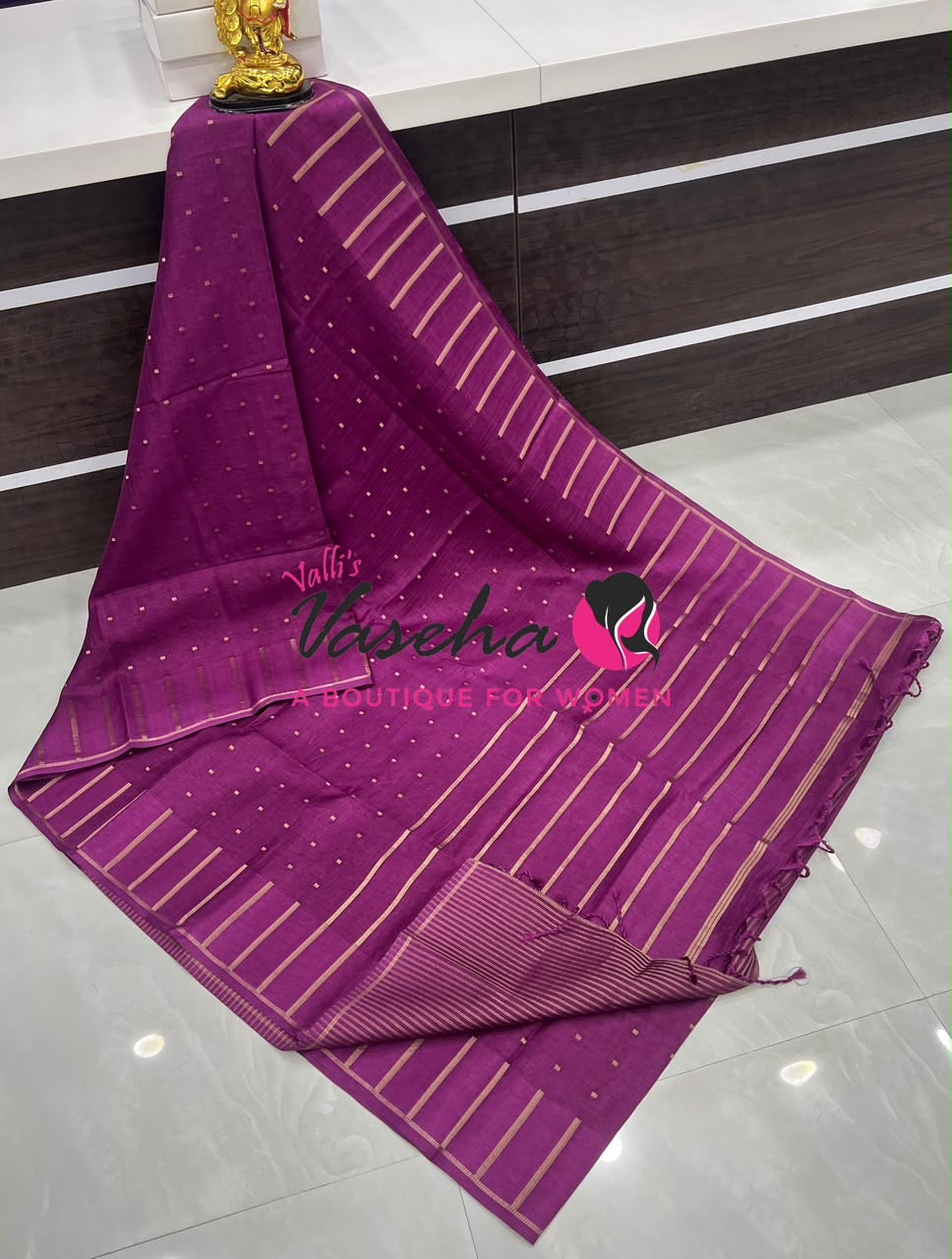 Semi Matka Tussar Silk Saree | Double Blouse | Purplish Pink ￼ Shade |VVSTS052