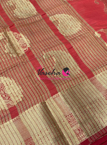 Semi Tussar Silk Saree | Red Shade |VVSTS055