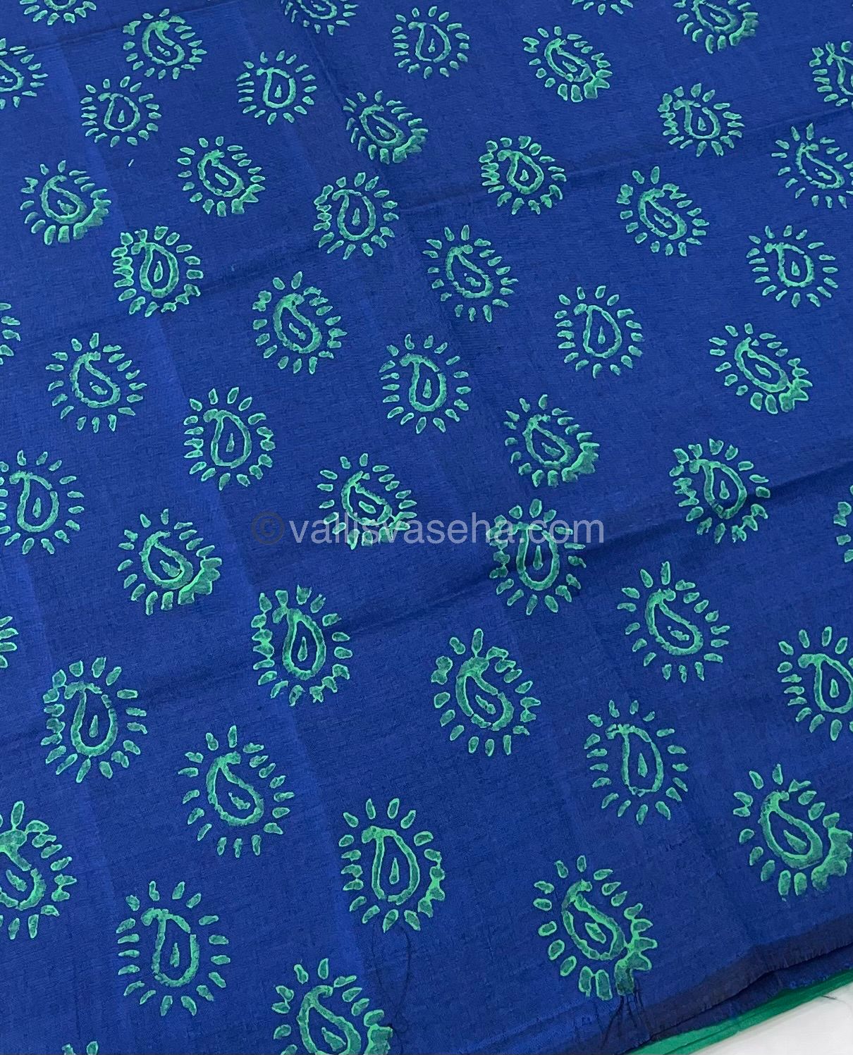 Poly Silk Mixed Printed Cotton - Sea Green With Blue - VVPCP002