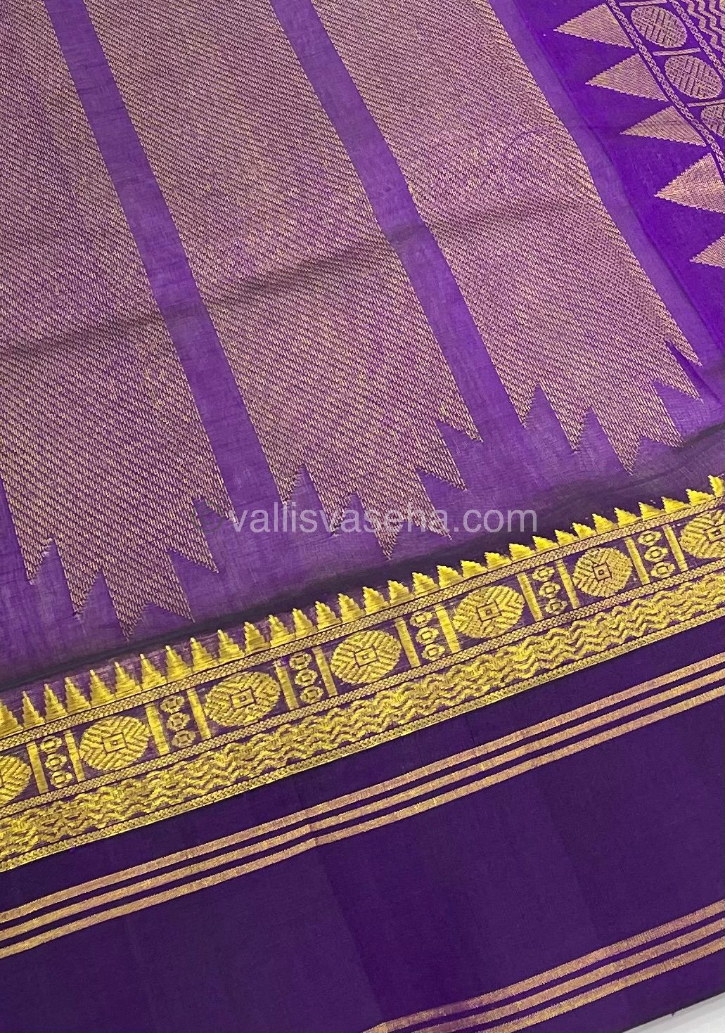 Pure Korvai Silk Cotton - Retta Petta Border - Cream( Half White )with Purple Combo - VVKSC010