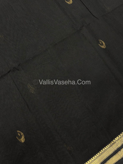 Pure Maheshwari Silk Cotton Saree - Black Color - VVMSC007