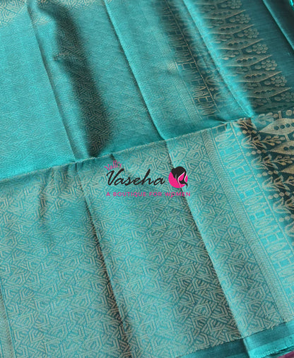 Pure Soft Silk Saree  - Vairavoosi Pattern - Purplish Pink With Blue - VVPSS095