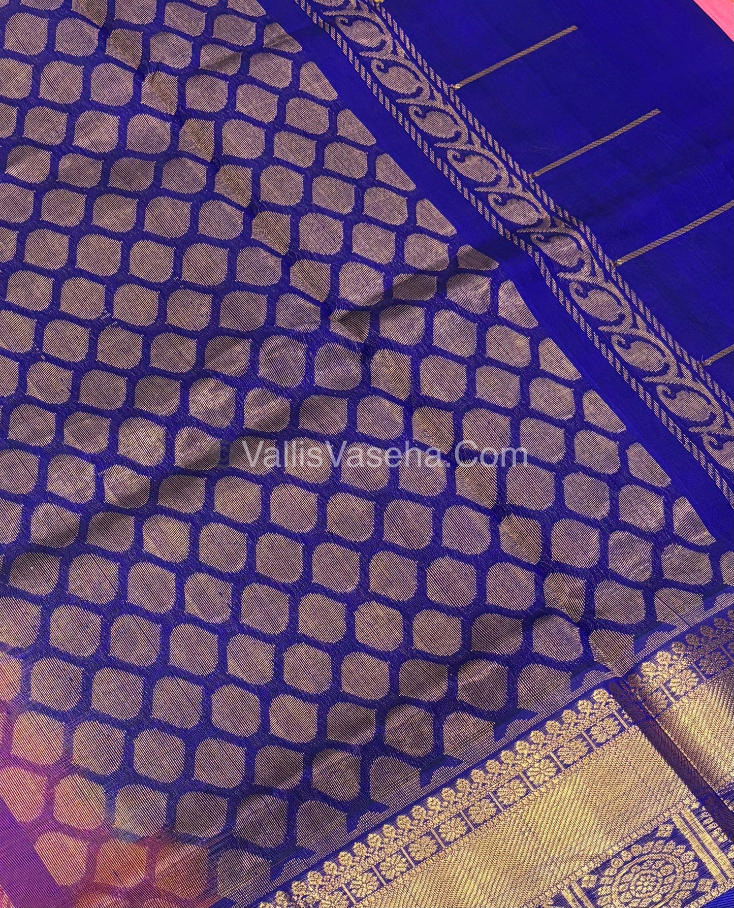 Pure Silk Cotton Saree - Mayil & Chakkaram Design - Peach With Blue  Shade - VVMC001