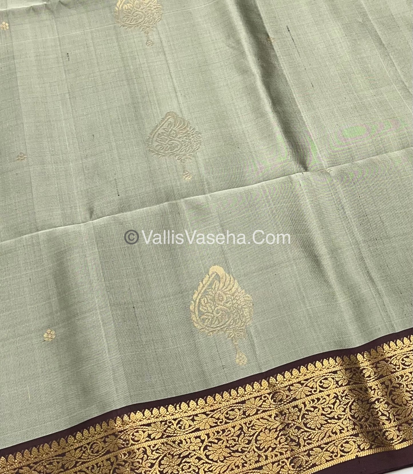 Pure Soft Silk Saree - Kanchi Border - Velum & Mayilum - Grey & Wine Brown Combo - VVPSS046