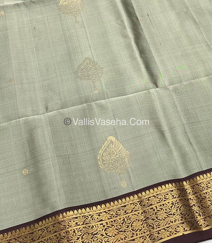 Pure Soft Silk Saree - Kanchi Border - Velum & Mayilum - Grey & Wine Brown Combo - VVPSS046