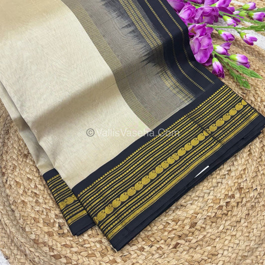 Pure Korvai Silk Cotton - Cream with Black - VVKSC025