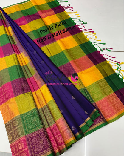 Pure Soft Silk Saree - Partly Pallu -  Half & Half Saree - Violetish Blue - VVPSS088