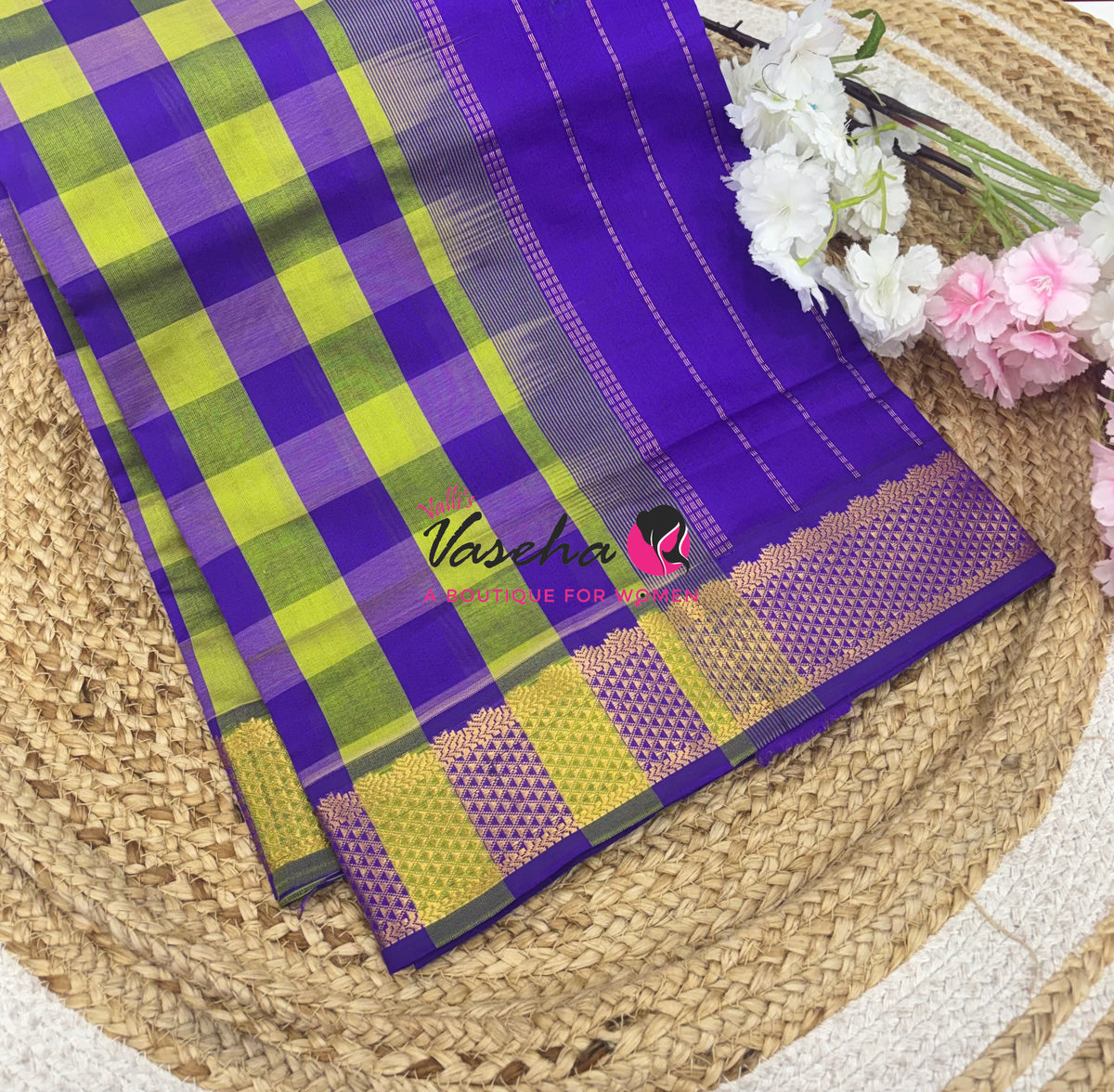Semi Silk Cotton Saree |  Pazhum Pazhamum Checks Design |VVSSC018