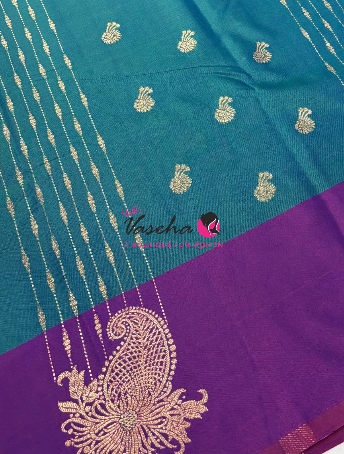 Semi Soft Silk -  Peacock Blue With Purple  Combo -VVSSS039