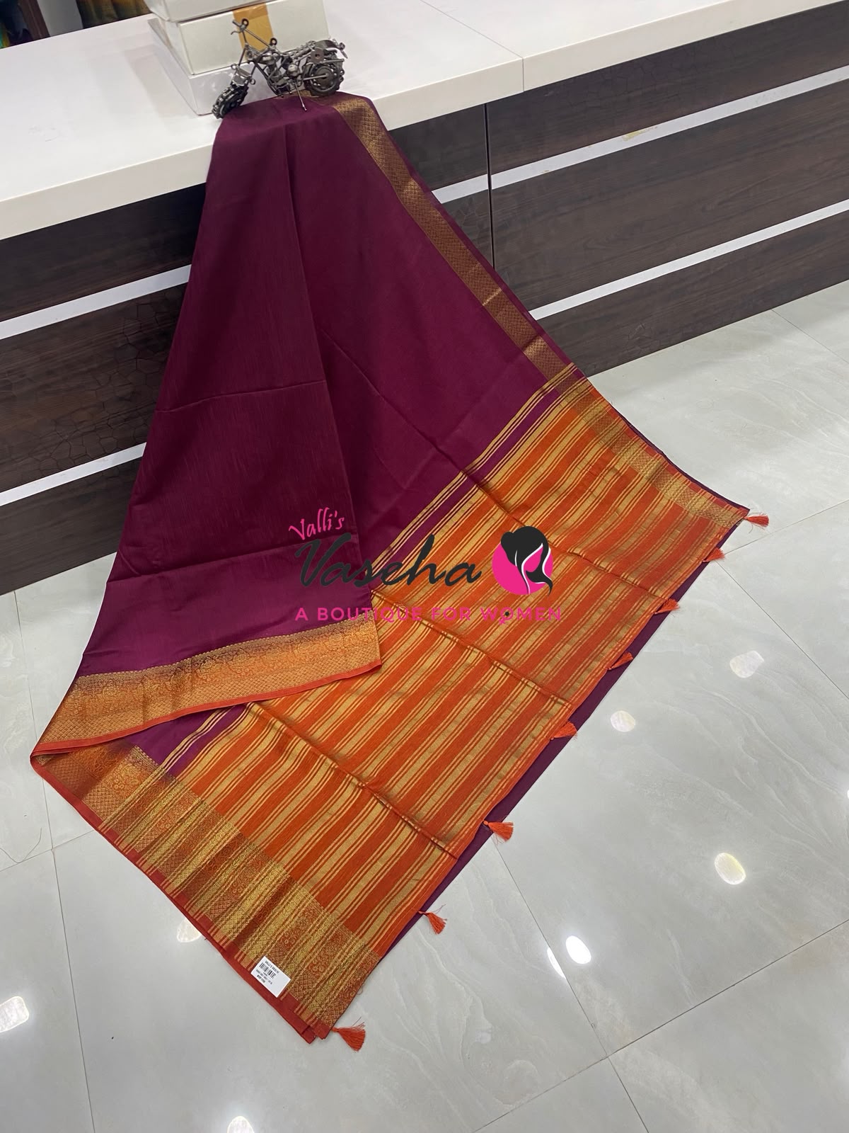 Semi Jute Silk Saree - Wine With Orange Shade- VVSJS001