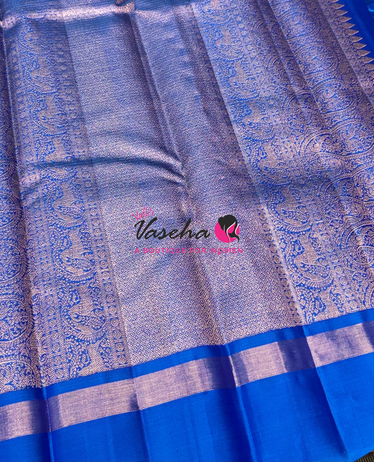 Pure Kanchipuram Silk Saree - Blue Shade - VVPS100