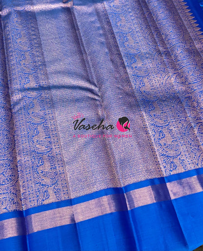 Pure Kanchipuram Silk Saree - Blue Shade - VVPS100