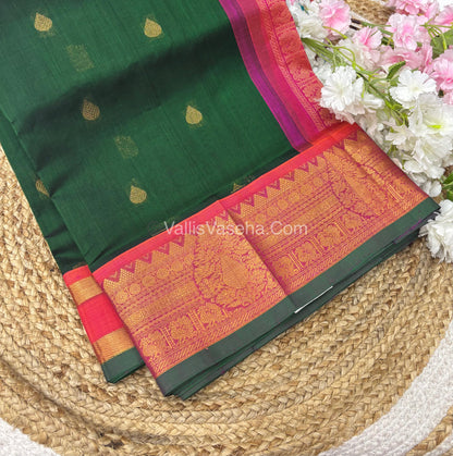 Pure Korvai Silk Cotton Saree - Green with Pink - VVKSC019