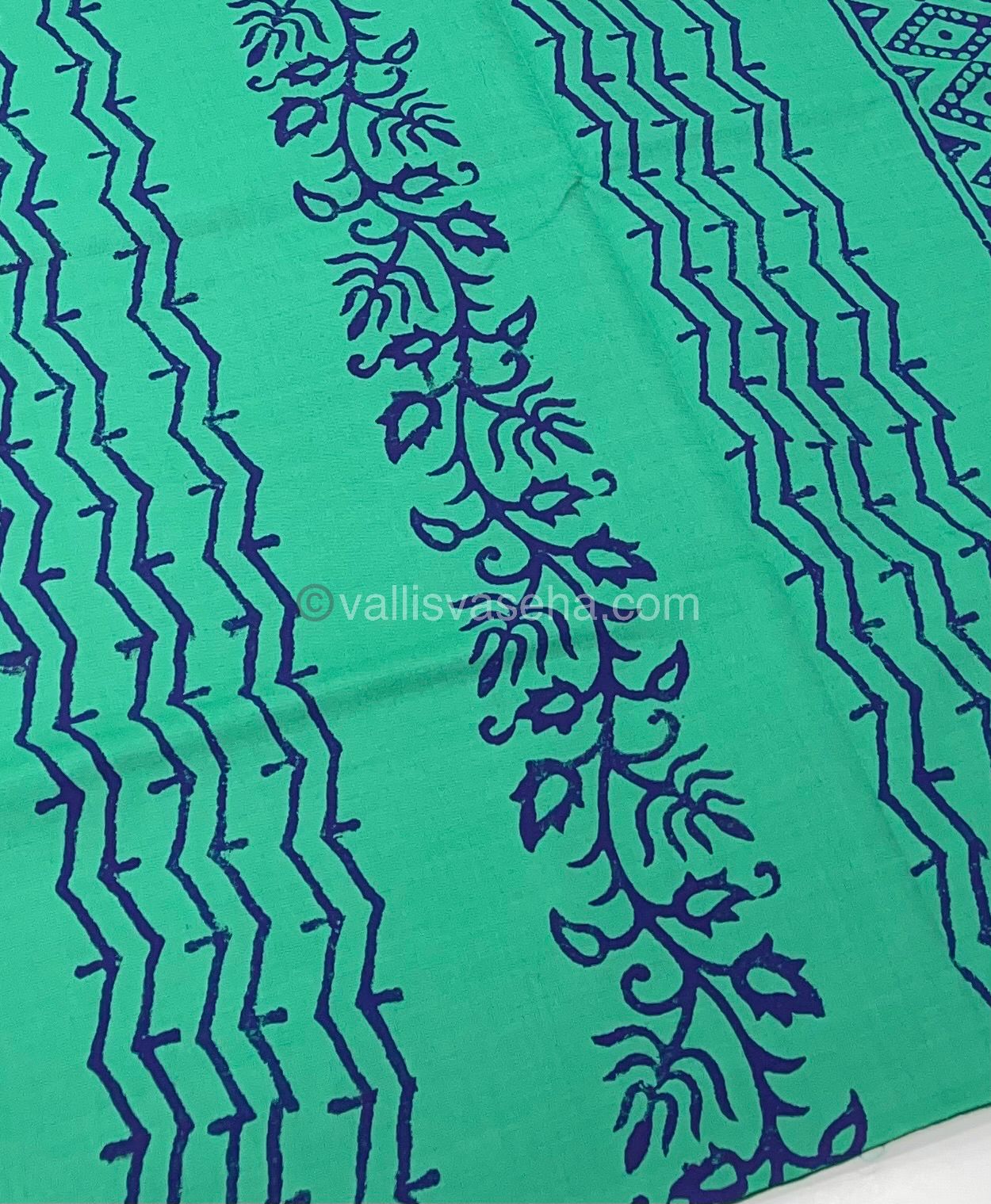 Poly Silk Mixed Printed Cotton - Sea Green With Blue - VVPCP002