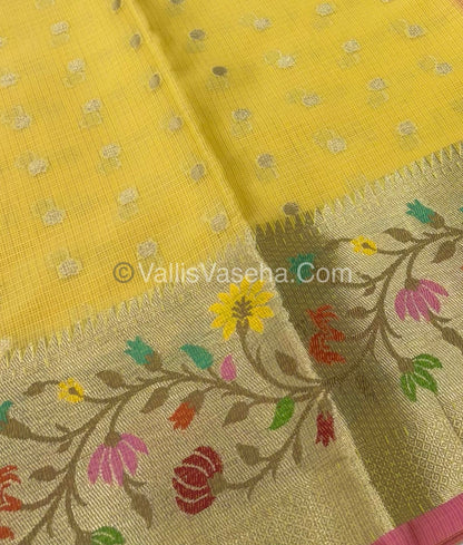 Kota Saree - Paithani Border - Yellow with Pink - VVKPS001