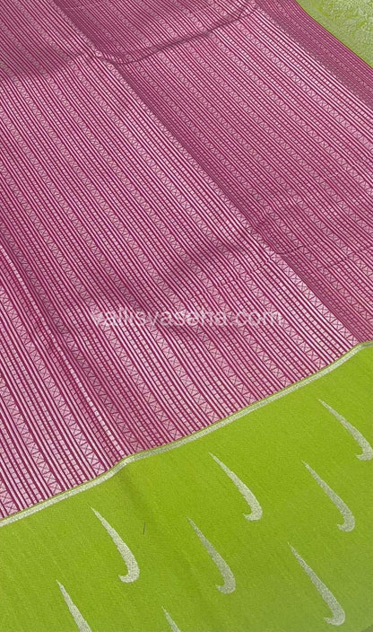 Kanchi Semi Silk - Merunish Pink With Green - VVKSS001