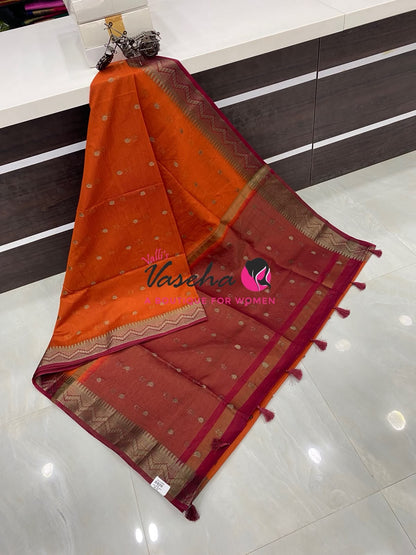 Semi Jute Silk Saree - Orange With Red Shade- VVSJS002