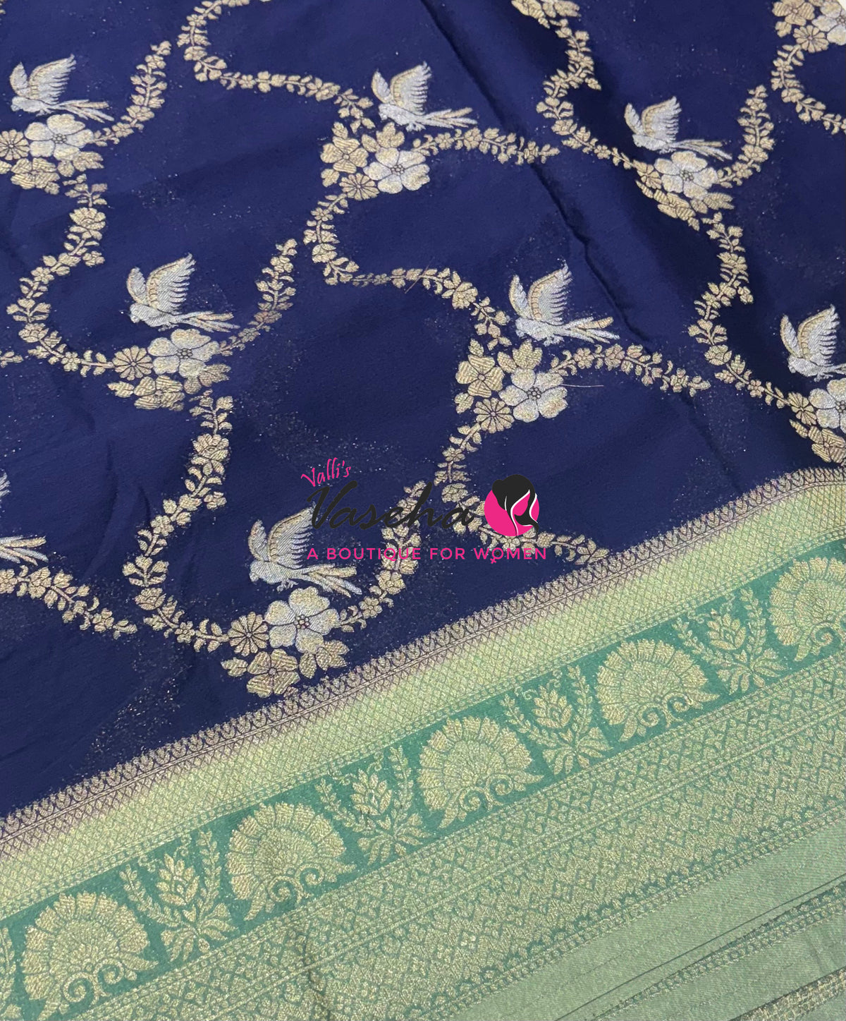 Banarasi Georgette Saree - Blue With Pastel Green Combo - VVBGS002