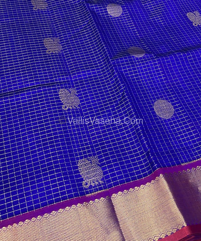 Pure Silk Cotton Saree - Mayil & Chakkaram Design - Dark Blue with - Red VVMC002