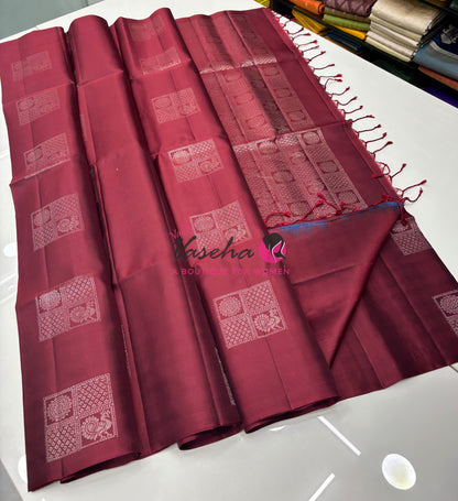 Pure Soft Silk Saree - Border Less - Maroon Shade - VVPSS080