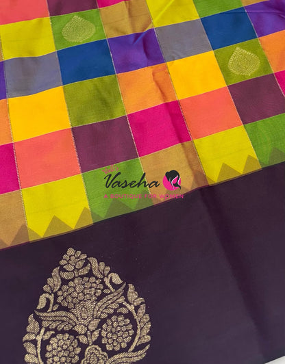 Semi Soft Silk  - Madras Checks Pattern - Brown Shade  - VVSSS042