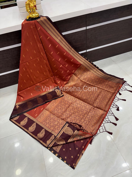 Semi Soft Silk - Rust Orange With Wine Brown Shade -VVSSS022