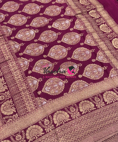 Banarasi Georgette Saree - Pink With Wine Combo - VVBGS002