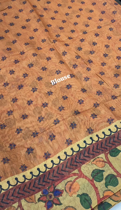 Chanderi Mixed Cotton Saree - Ikkat & kalamkari design  - VVCC002