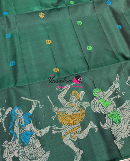 Pure Soft Silk Saree  - Green With Cream Combo - VVPSS139