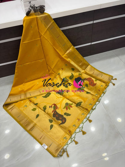 Semi Paithani Saree  - Yellow Shade - VVSPS001