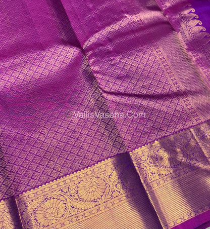 Pure Kanchipuram Silk Saree - Vaira Voosi design - Blue & Purplish Pink Shade - VVPS027