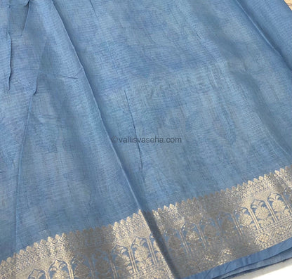 Semi Zari Kota Tissue - Kalamkari design - Greyish Blue Shade - VVKT001