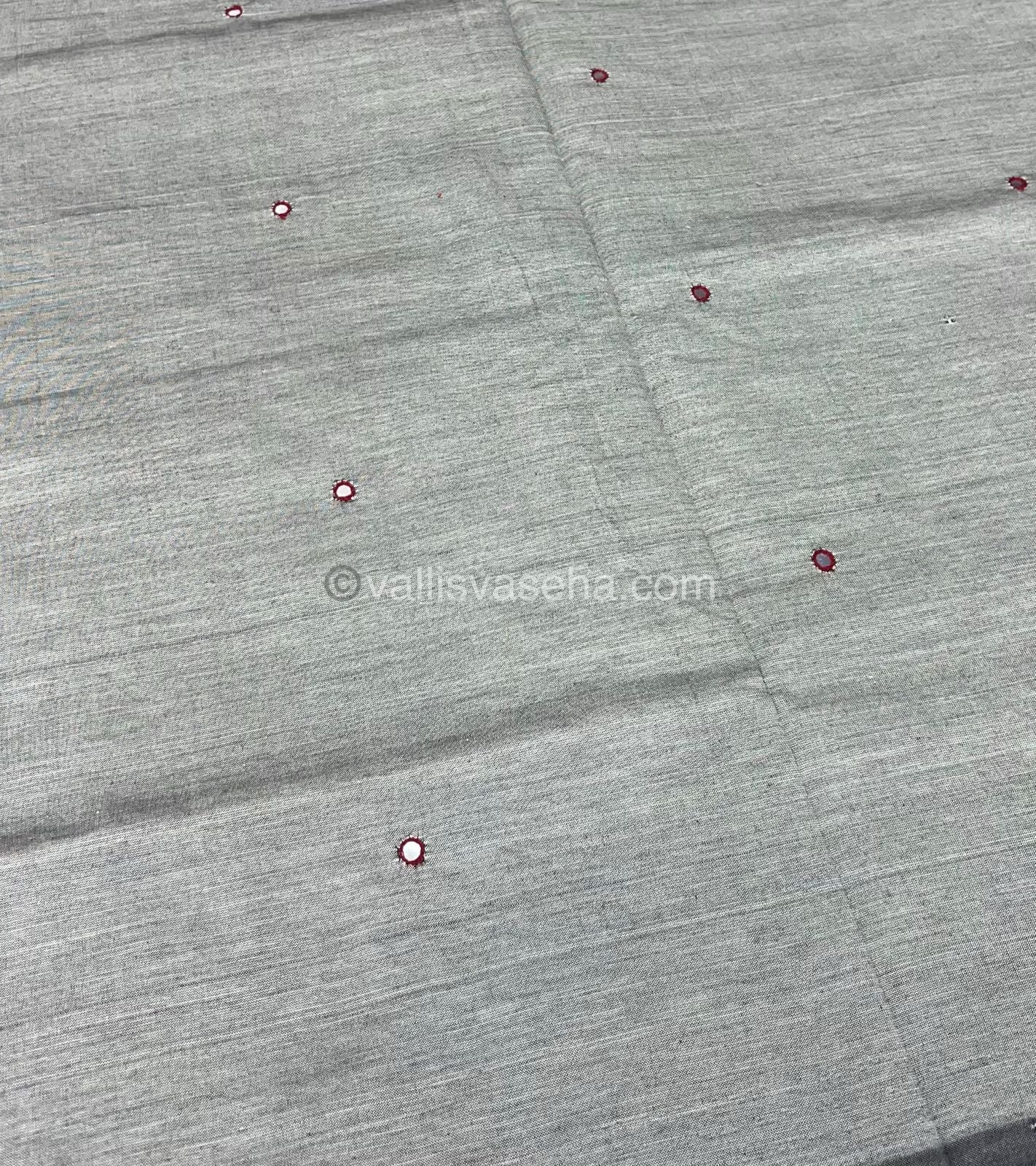 South Mixed Cotton - Mirror Work Embroidery - Grey with Maroon - VVPCM002