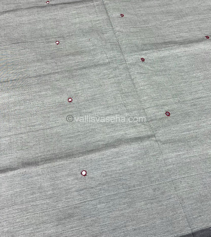 South Mixed Cotton - Mirror Work Embroidery - Grey with Maroon - VVPCM002