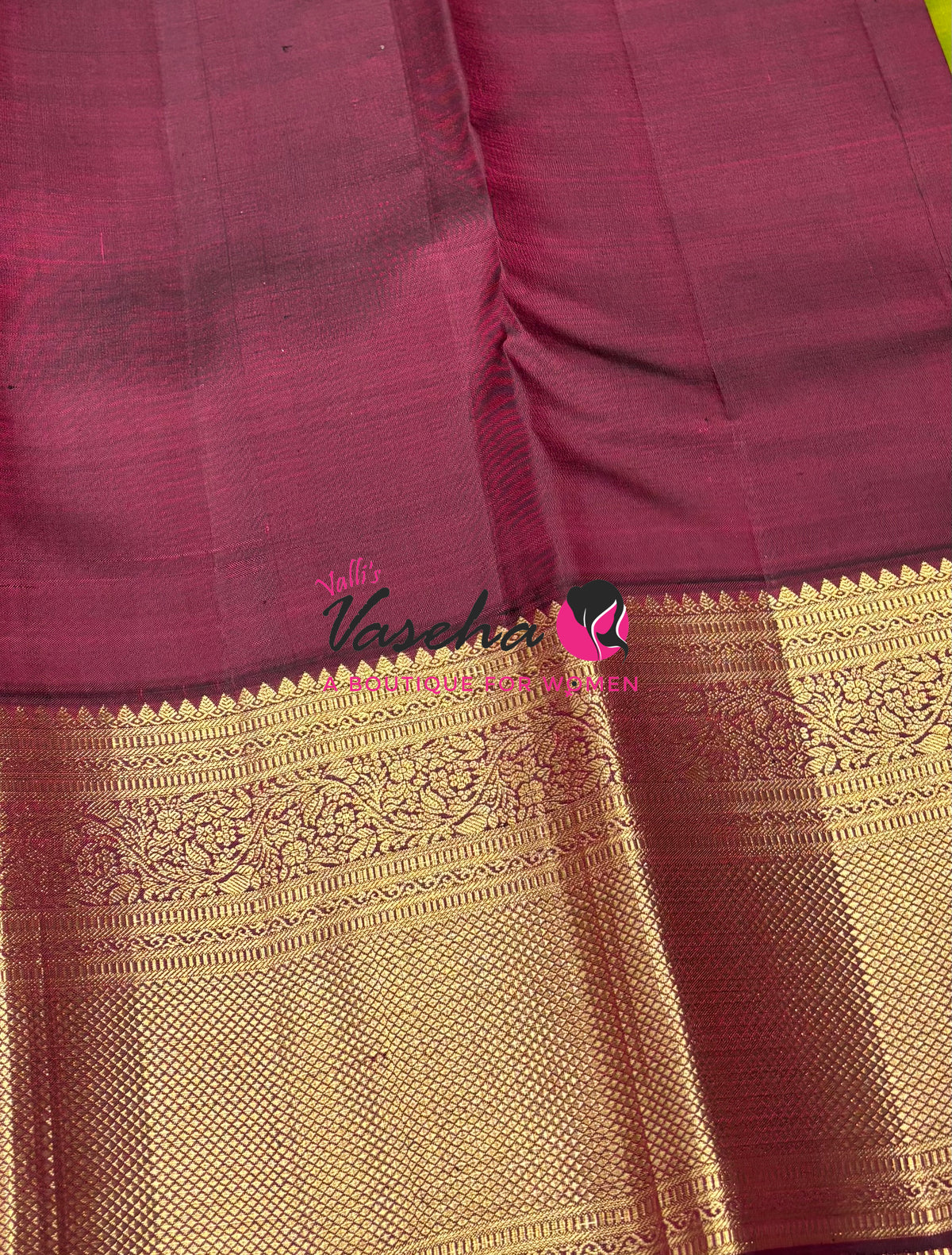 Pure Vintage Korvai Kanchipuram Silk Saree - Green With Maroon - VVPS102