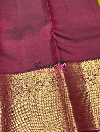 Pure Vintage Korvai Kanchipuram Silk Saree - Green With Maroon - VVPS102
