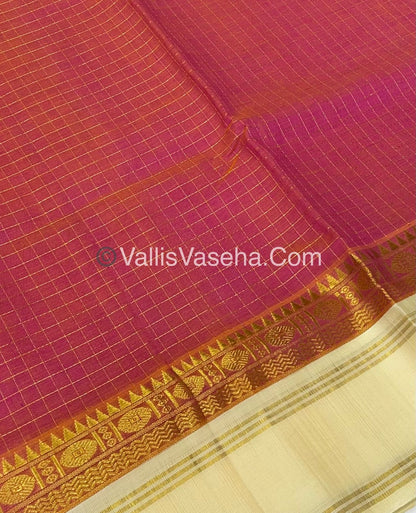 Pure Korvai Silk Cotton - Retta Petta Border - Pink with cream Combo - VVKSC010