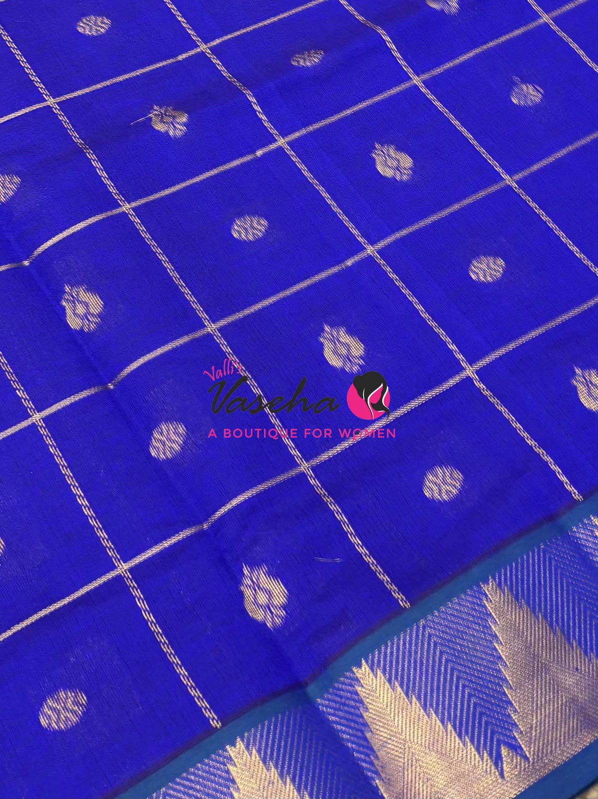 Semi Silk Cotton Saree - Checked Pattern with Butta  - VVSSC012