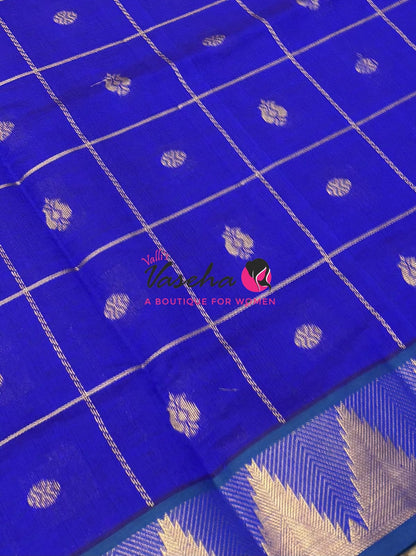 Semi Silk Cotton Saree - Checked Pattern with Butta  - VVSSC012