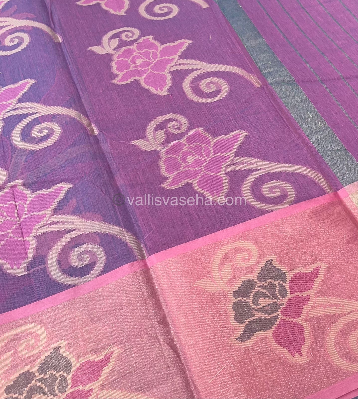 Banarasi Pochampally Weaving Semi Soft Cotton Saree - Light Blue with Pink - VVBPS001