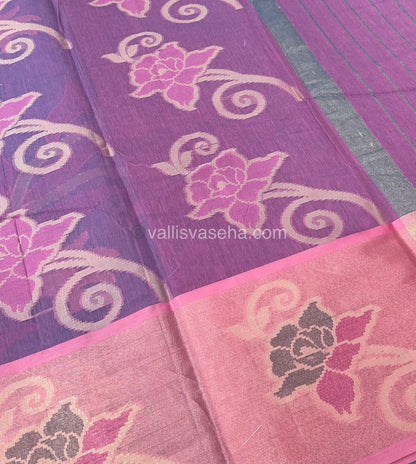 Banarasi Pochampally Weaving Semi Soft Cotton Saree - Light Blue with Pink - VVBPS001