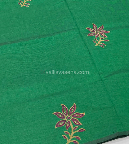 Poly Silk Mixed Printed Cotton - Green With Pink - VVPCP002