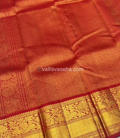 Pure Kanchipuram Silk Saree - Blue with Reddish Orange Shade - VVPS010