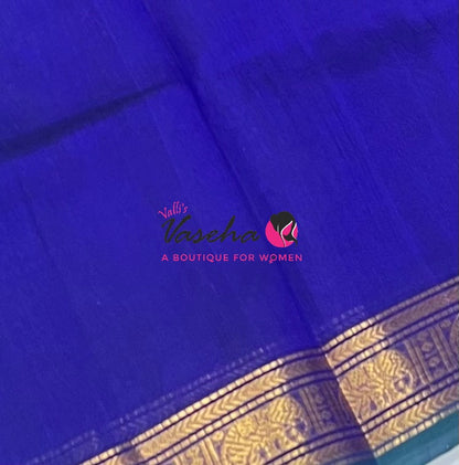 Pure Silk Cotton Saree - Retta Mayil Design - Blue Shade - VVRMS001